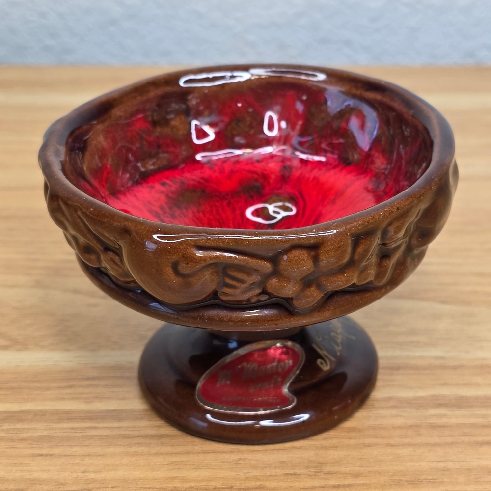 McMaster Craft Redware Lava Pottery Niagara Souvenir Pedestal Bowl Dundas Canada
